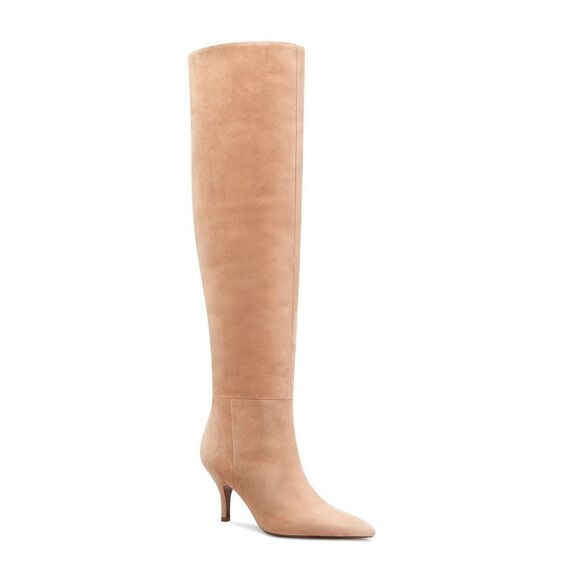 FLOR DE MARIA $595 Milly Blush Heeled Over knee Boots in suede - Picture 3 of 13